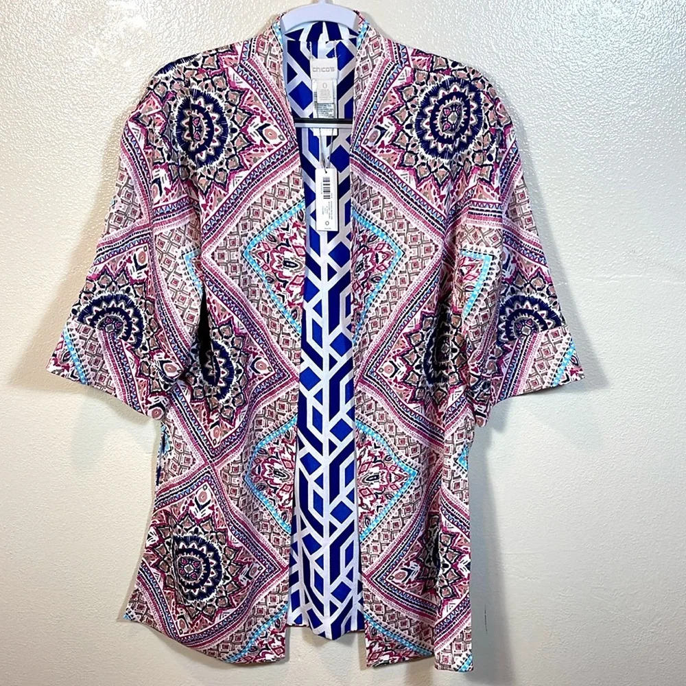 chico's Reversible Mykonos Medallion Kimono size O/S/4